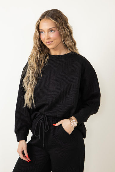 Textured Crew Sweatshirt for Women in Black