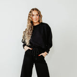 Textured Crew Sweatshirt for Women in Black