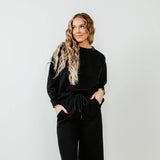 Textured Cropped Wide Leg Pants for Women in Black | P7123-BLACK