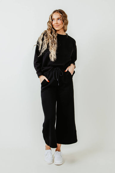 Textured Cropped Wide Leg Pants for Women in Black | P7123-BLACK