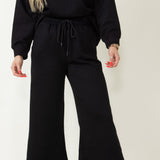 Textured Cropped Wide Leg Pants for Women in Black
