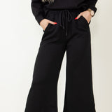 Textured Cropped Wide Leg Pants for Women in Black