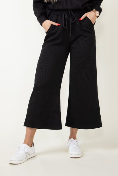 Textured Cropped Wide Leg Pants for Women in Black