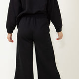 Textured Cropped Wide Leg Pants for Women in Black