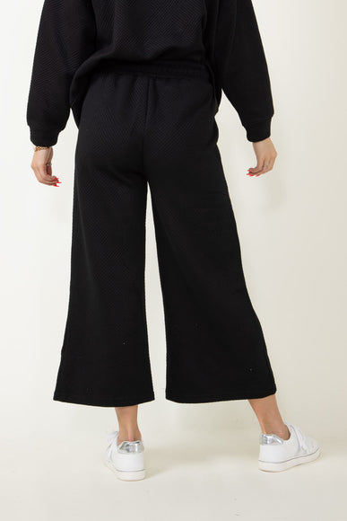Textured Cropped Wide Leg Pants for Women in Black