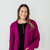 Textured Oversize Knit Sweater Cardigan for Women in Berry Purple 