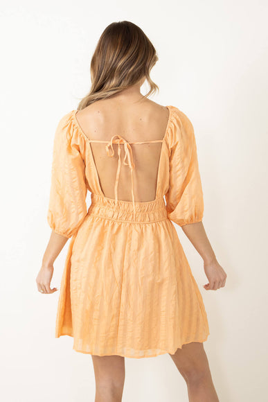 Textured Stripe Square Neck Dress for Women in Orange