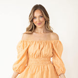 Textured Stripe Square Neck Dress for Women in Orange