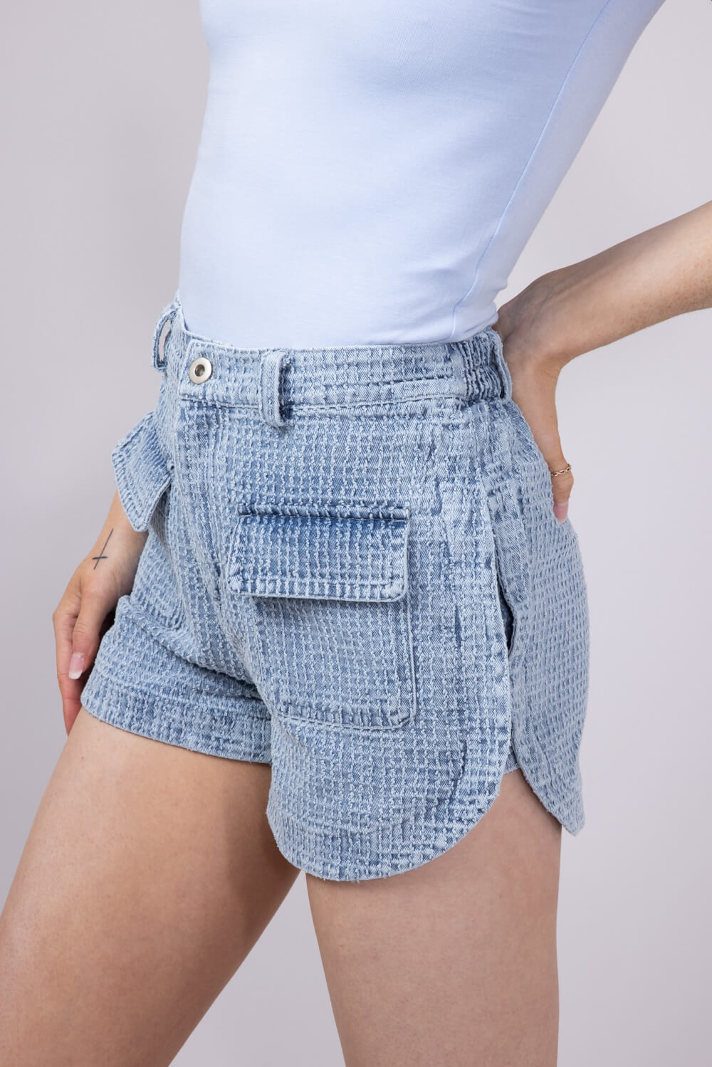 Textured Washed Denim Shorts for Women