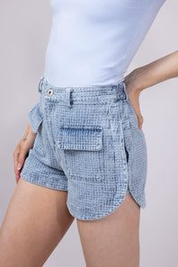 Textured Washed Denim Shorts for Women