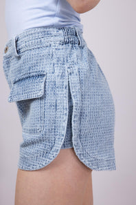 Textured Washed Denim Shorts for Women