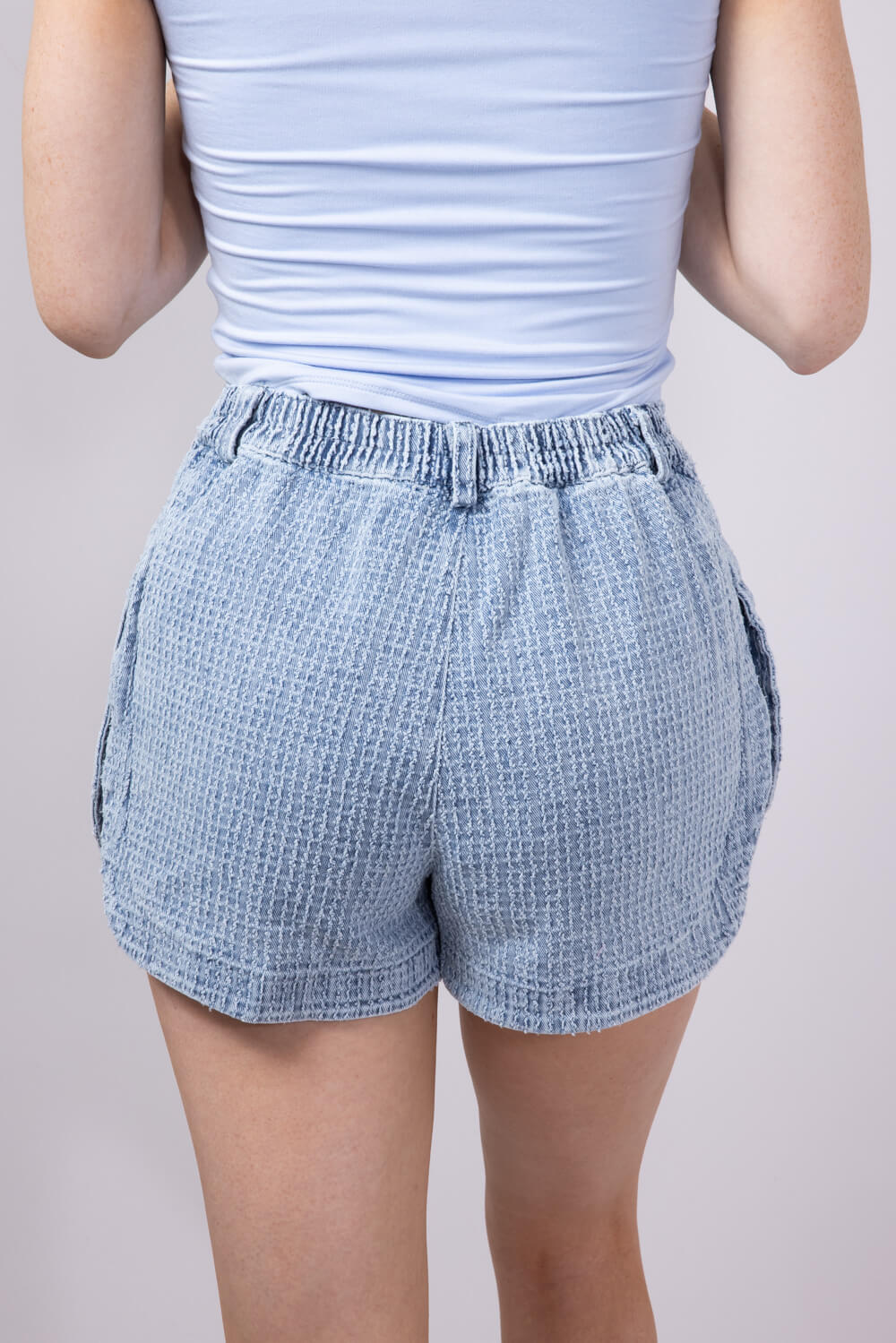 Textured Washed Denim Shorts for Women