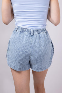 Textured Washed Denim Shorts for Women