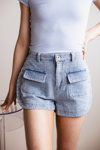 Textured Washed Denim Shorts for Women