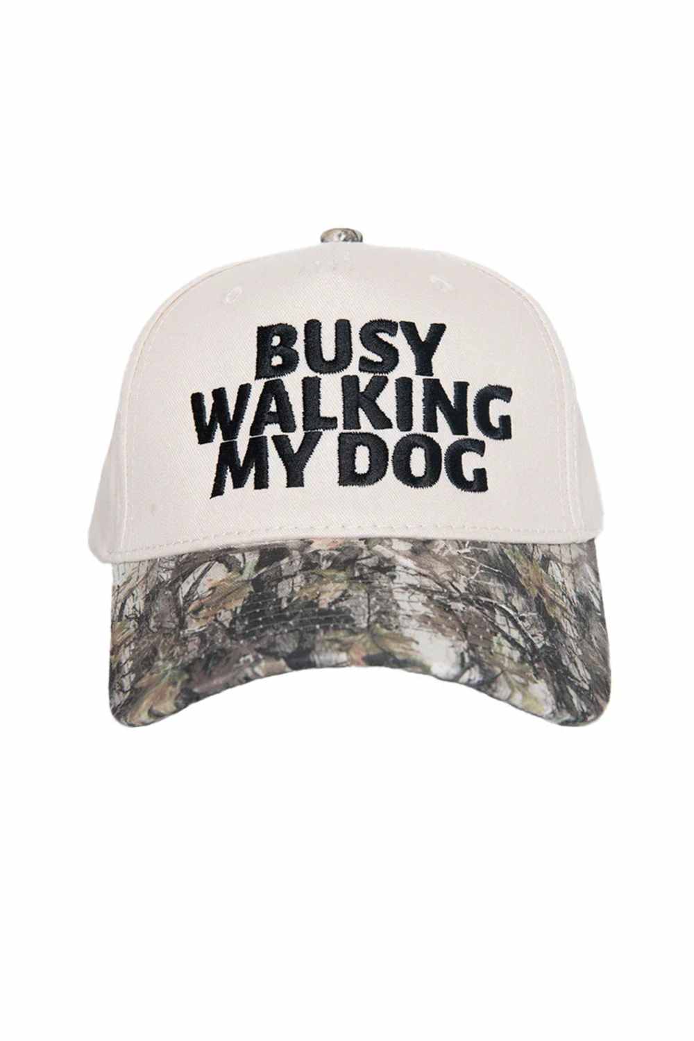 Busy Walking My Dog Trucker Hat for Women in Camo/Tan