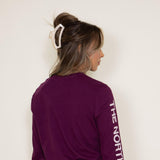 The North Face Logo Long Sleeve T-Shirt for Women in Boysenberry Red 