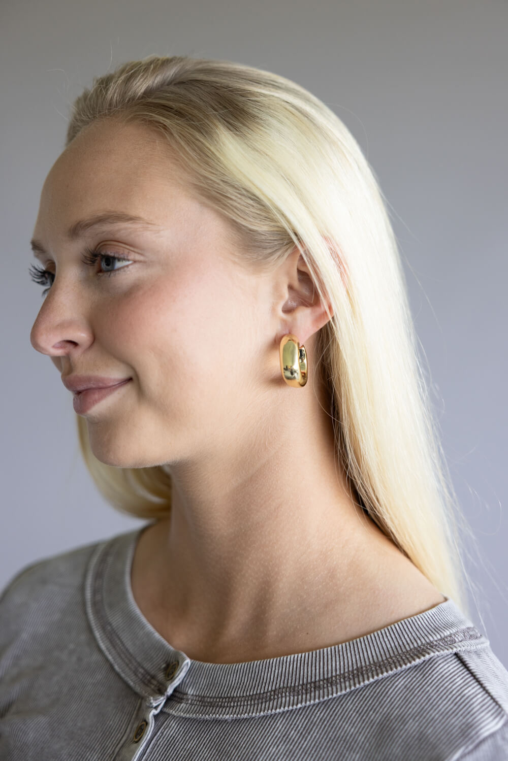 Thick Rectangle Hoop Earrings for Women in Gold
