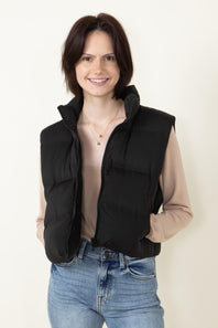 Thread & Supply Issey Cropped Puffer Vest for Women in Black 