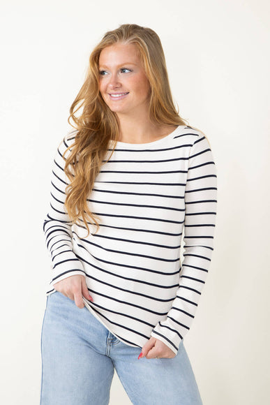 Thread & Supply Brynn Navy Stripe Shirt for Women in White