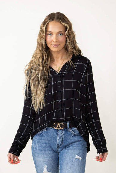 Thread & Supply Eve Button Up Shirt for Women in Black White Plaid