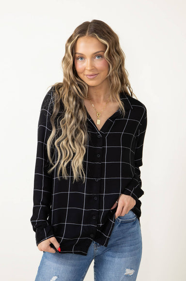 Thread & Supply Eve Button Up Shirt for Women in Black White Plaid