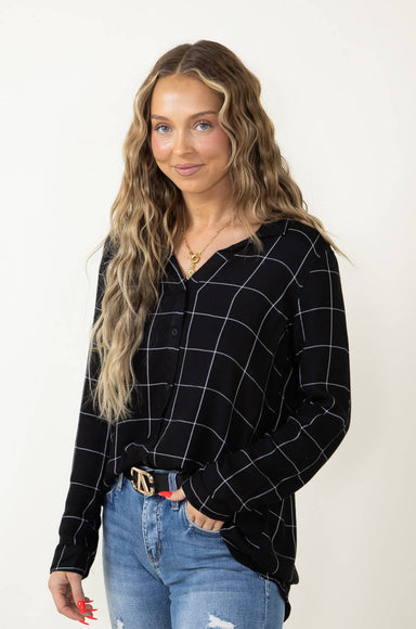 Thread & Supply Eve Button Up Shirt for Women in Black White Plaid