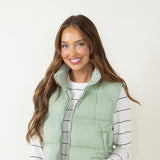 Thread & Supply Issey Cropped Puffer Vest for Women in Sage Green