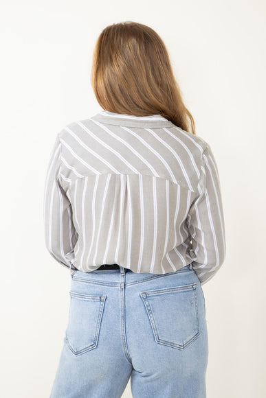 Thread & Supply Myla White Striped Button Up Shirt for Women in White Bay/Leaf
