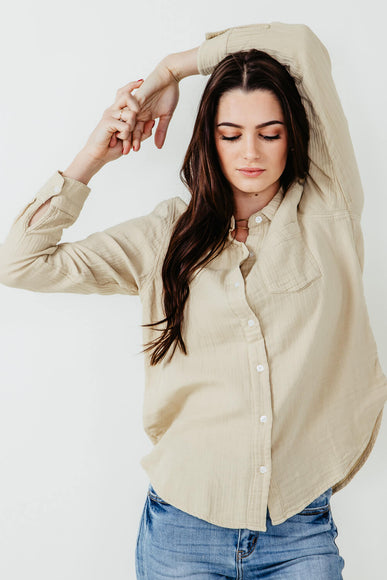 Thread & Supply Riley Button Up Shirt for Women in Light Khaki