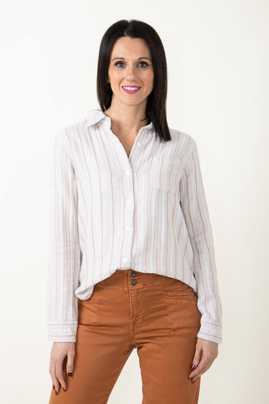 Thread & Supply Riley Button Up Shirt for Women in Neutral Taupe Stripe