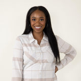 Thread & Supply Lewis Button Up Shirt for Women in Cream Taupe Plaid