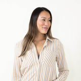 Thread & Supply Lewis Stripe Button Up Shirt for Women in Off White/Beige