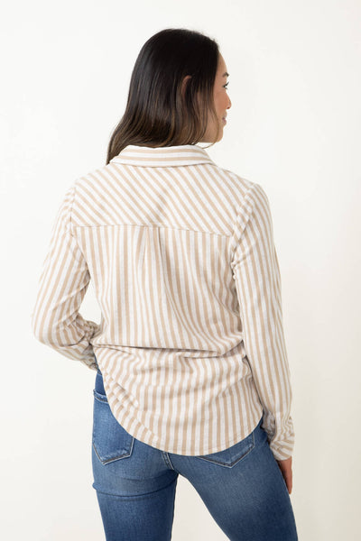 Yellow Striped Long Sleeve Button Through Women's Shirts, 54% OFF