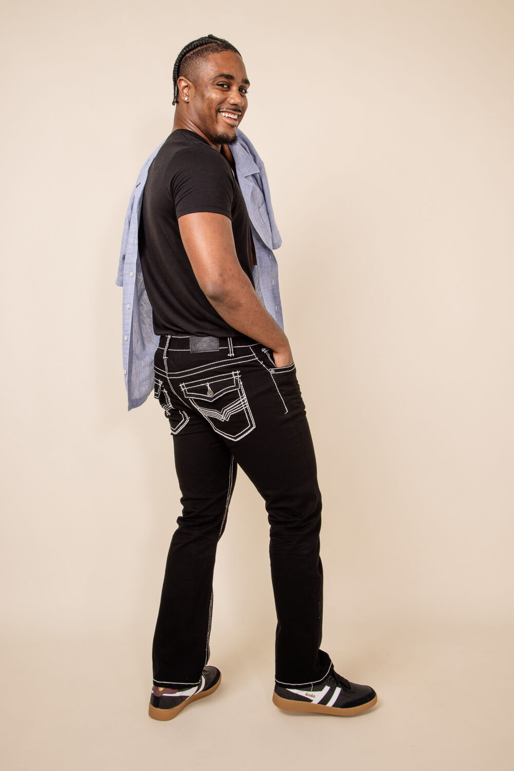 True Luck Wolf Bootcut Jeans for Men in Black