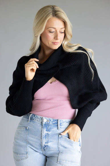 Turtleneck Shrug Bolero Sweater for Women in Black