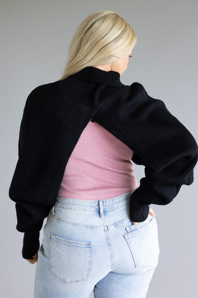 Turtleneck Shrug Bolero Sweater for Women in Black