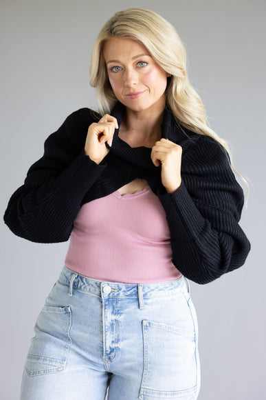 Turtleneck Shrug Bolero Sweater for Women in Black