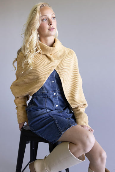 Turtleneck Shrug Bolero Sweater for Women in Beige