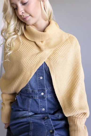Turtleneck Shrug Bolero Sweater for Women in Beige
