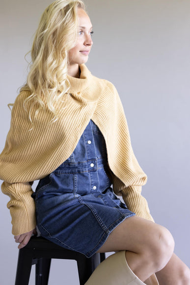 Turtleneck Shrug Bolero Sweater for Women in Beige