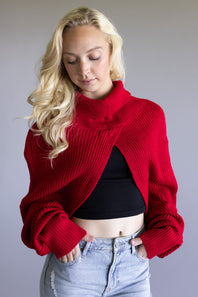 Turtleneck Shrug Bolero Sweater for Women in Red