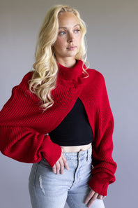 Turtleneck Shrug Bolero Sweater for Women in Red
