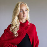 Turtleneck Shrug Bolero Sweater for Women in Red