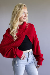Turtleneck Shrug Bolero Sweater for Women in Red