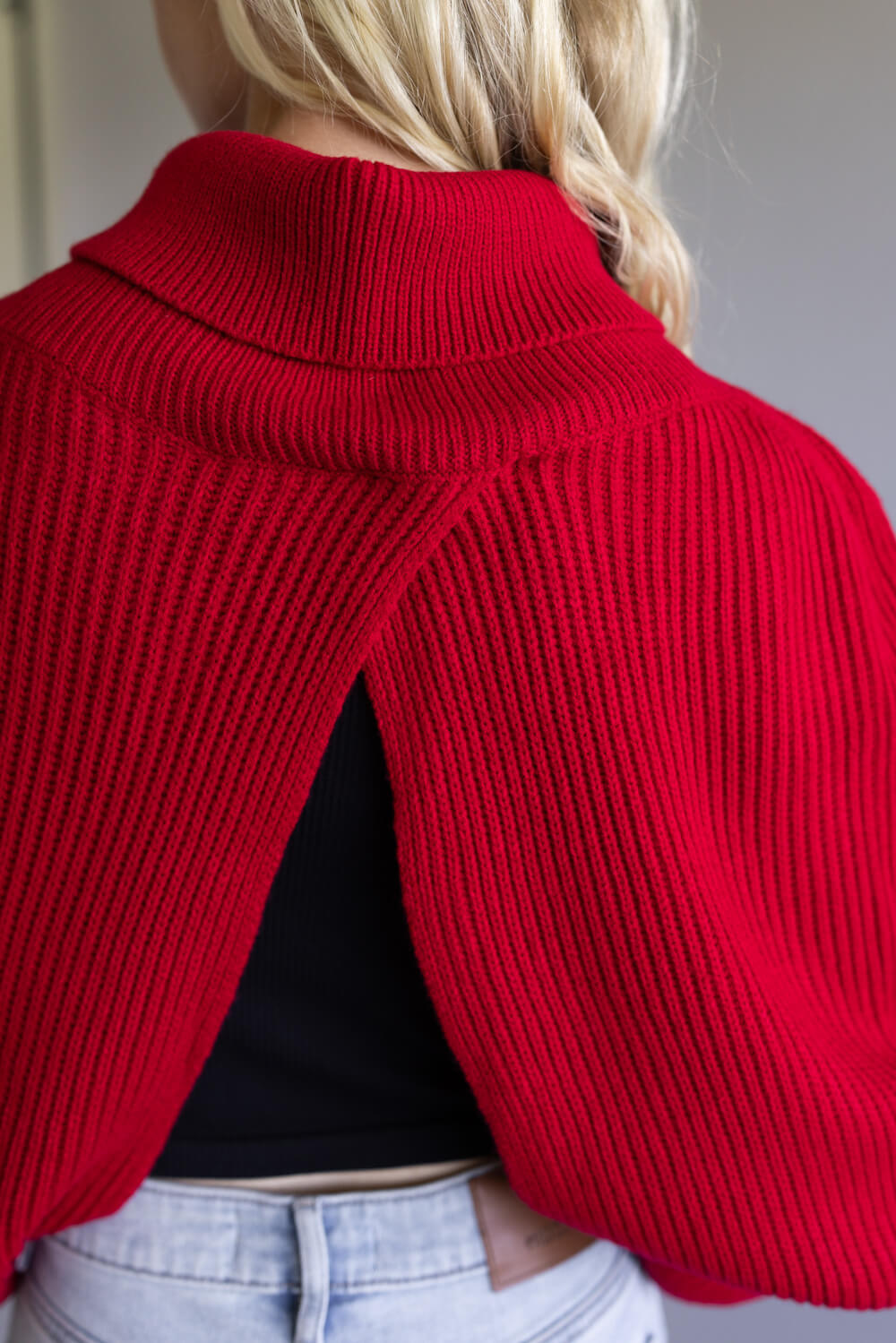Turtleneck Shrug Bolero Sweater for Women in Red