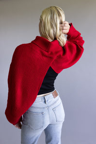 Turtleneck Shrug Bolero Sweater for Women in Red