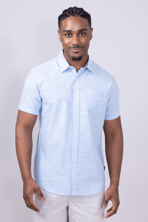 Union Lennox Slub Cotton Button Up Shirt for Men in Blue