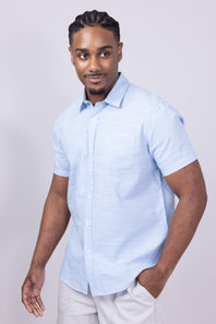 Union Lennox Slub Cotton Button Up Shirt for Men in Blue