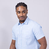 Union Lennox Slub Cotton Button Up Shirt for Men in Blue