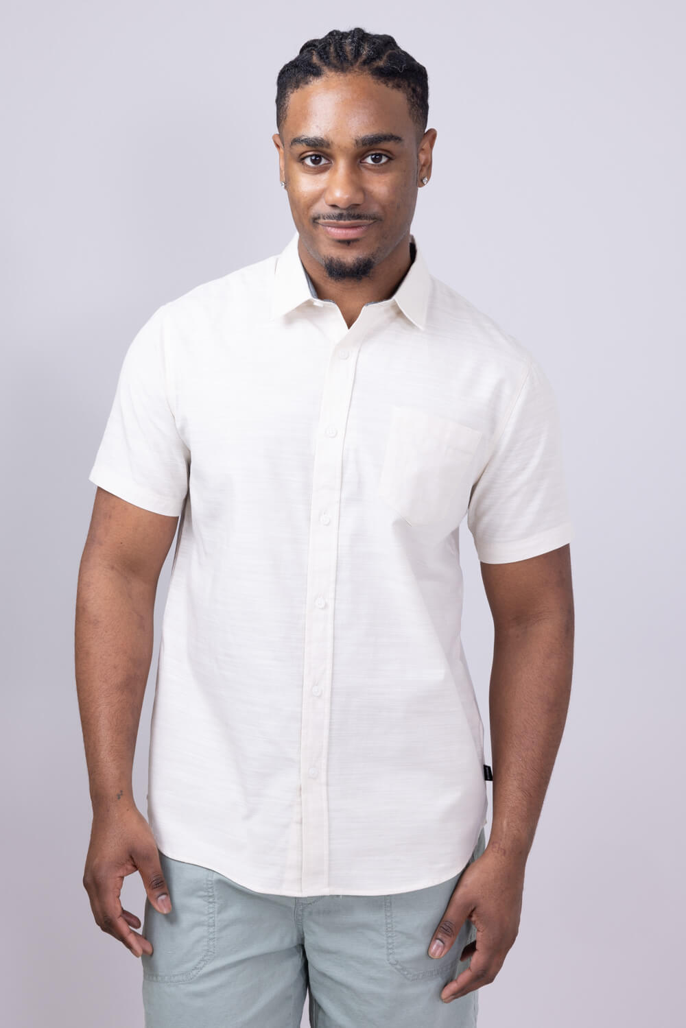 Union Lennox Slub Cotton Button Up Shirt for Men in Sand